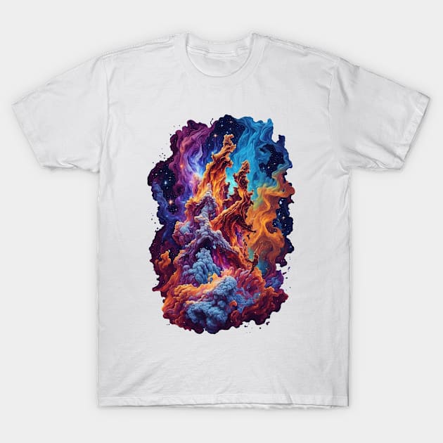 Cosmic Ballet: Nebula's Elegance in Pillars of Creation - cosmic T-Shirt by RhaNassim ★★★★★